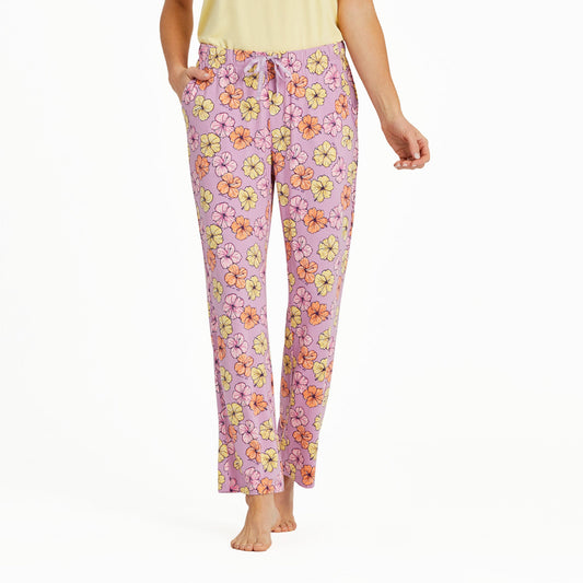 Women's Painted Hibiscus Pattern Lightweight Sleep Pant