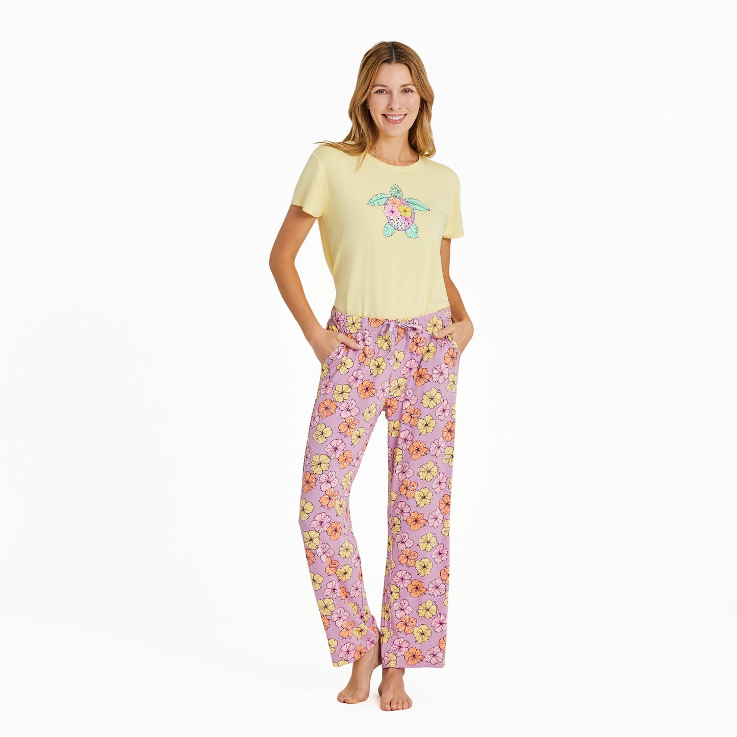 Women's Painted Hibiscus Pattern Lightweight Sleep Pant