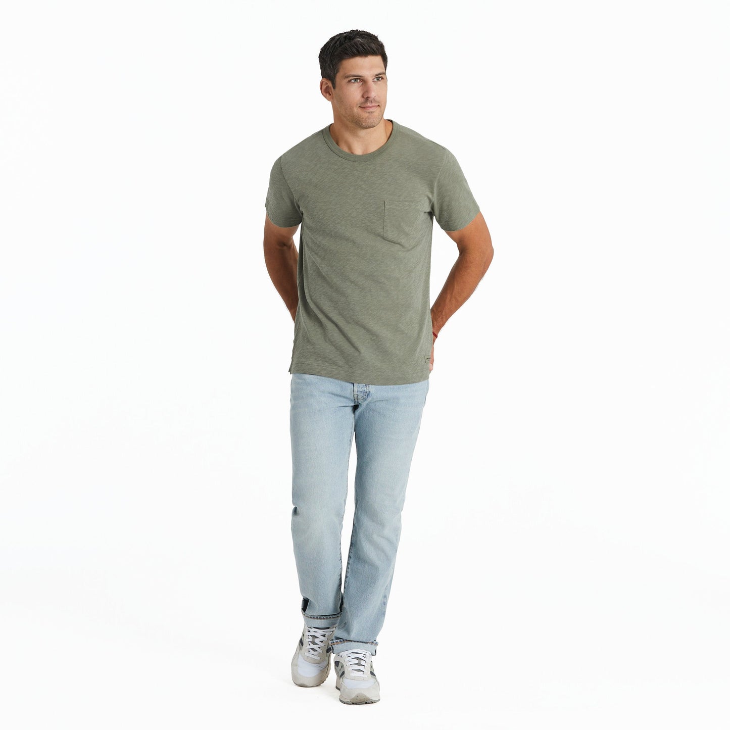 Men's Solid Slub Slim Fit Pocket Tee