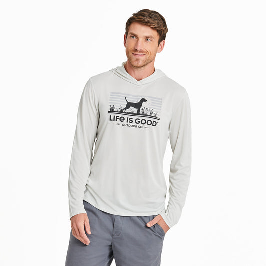 Men's Life is Good Outdoor Co. Dog Scene Long Sleeve Sun Crusher Hoodie