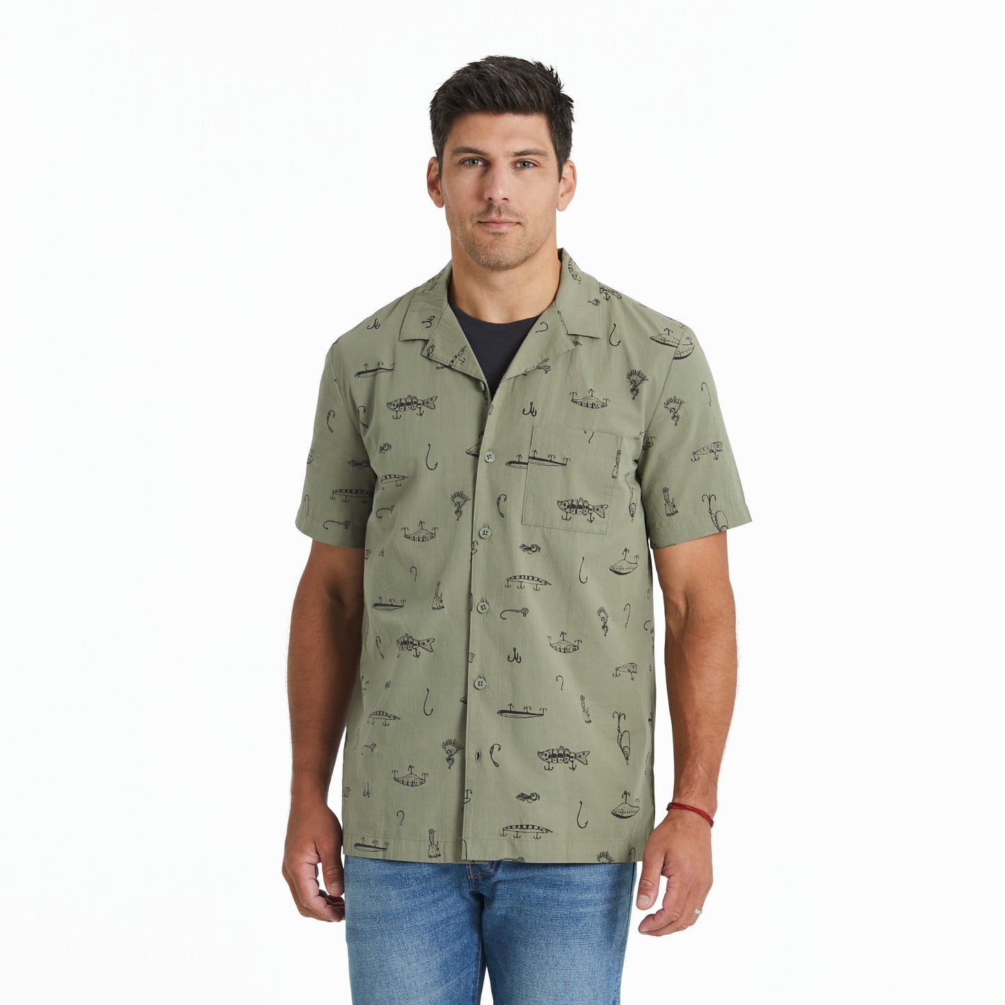 Men's Fish Tackle Box Pattern Camp Shirt