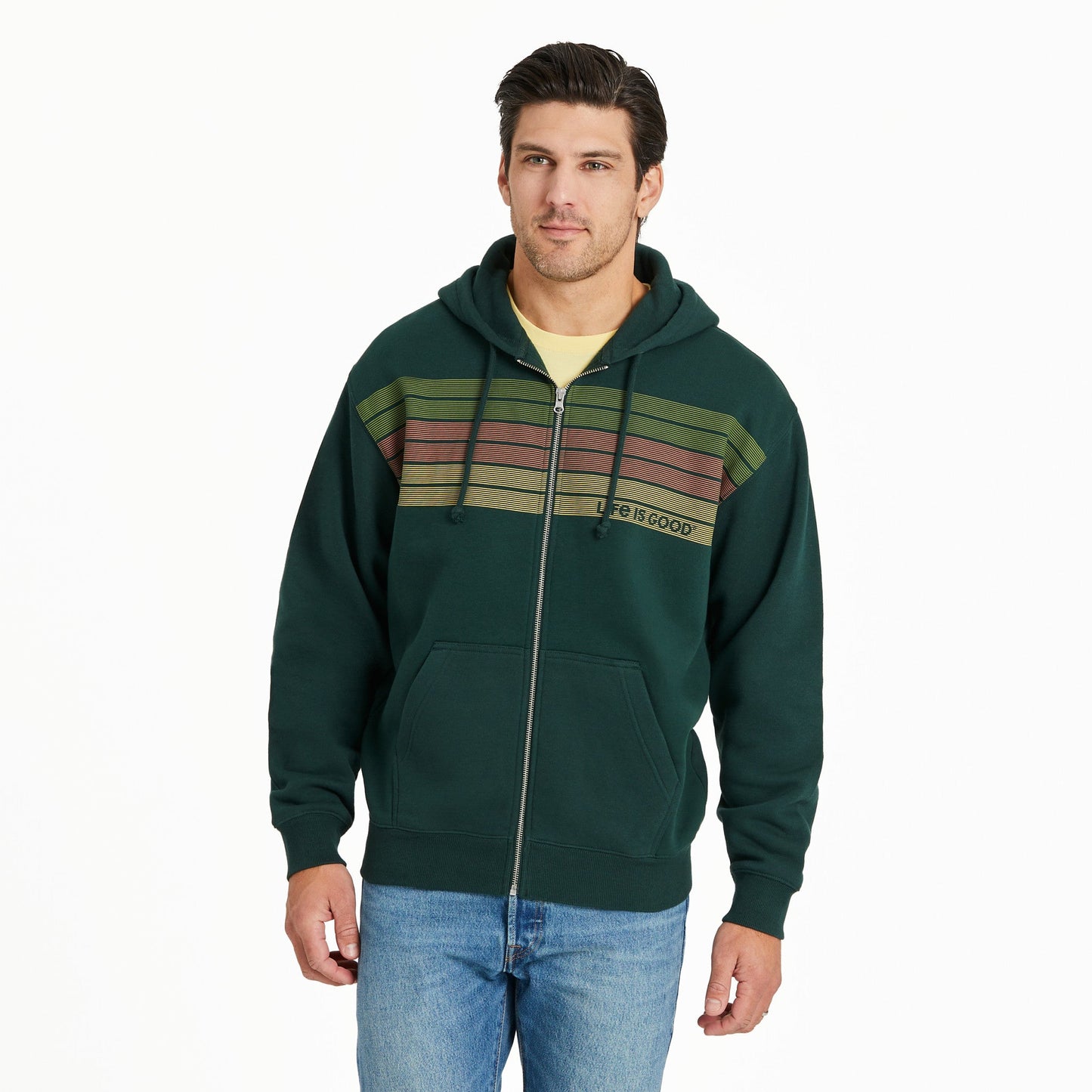 Men's Three Striped Block Good Vibes Fleece Zip Hoodie