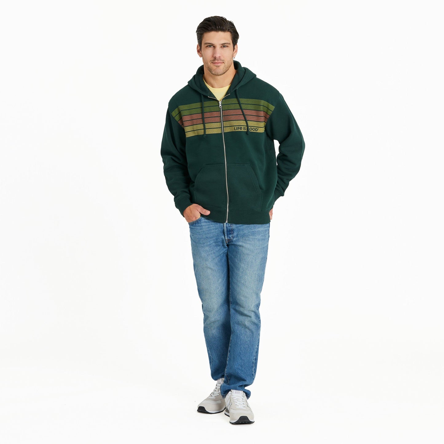 Men's Three Striped Block Good Vibes Fleece Zip Hoodie
