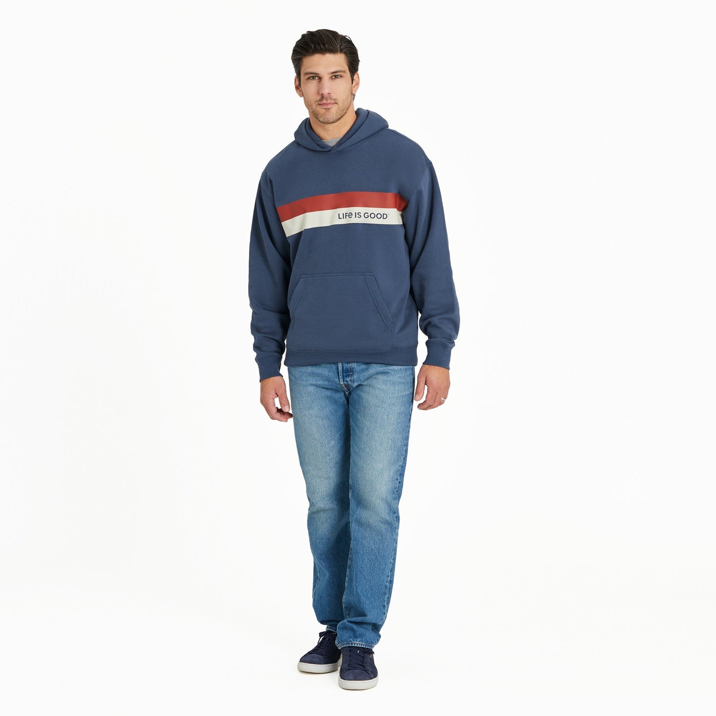 Men's Life is Good Stripes Good Vibes Fleece Hoodie