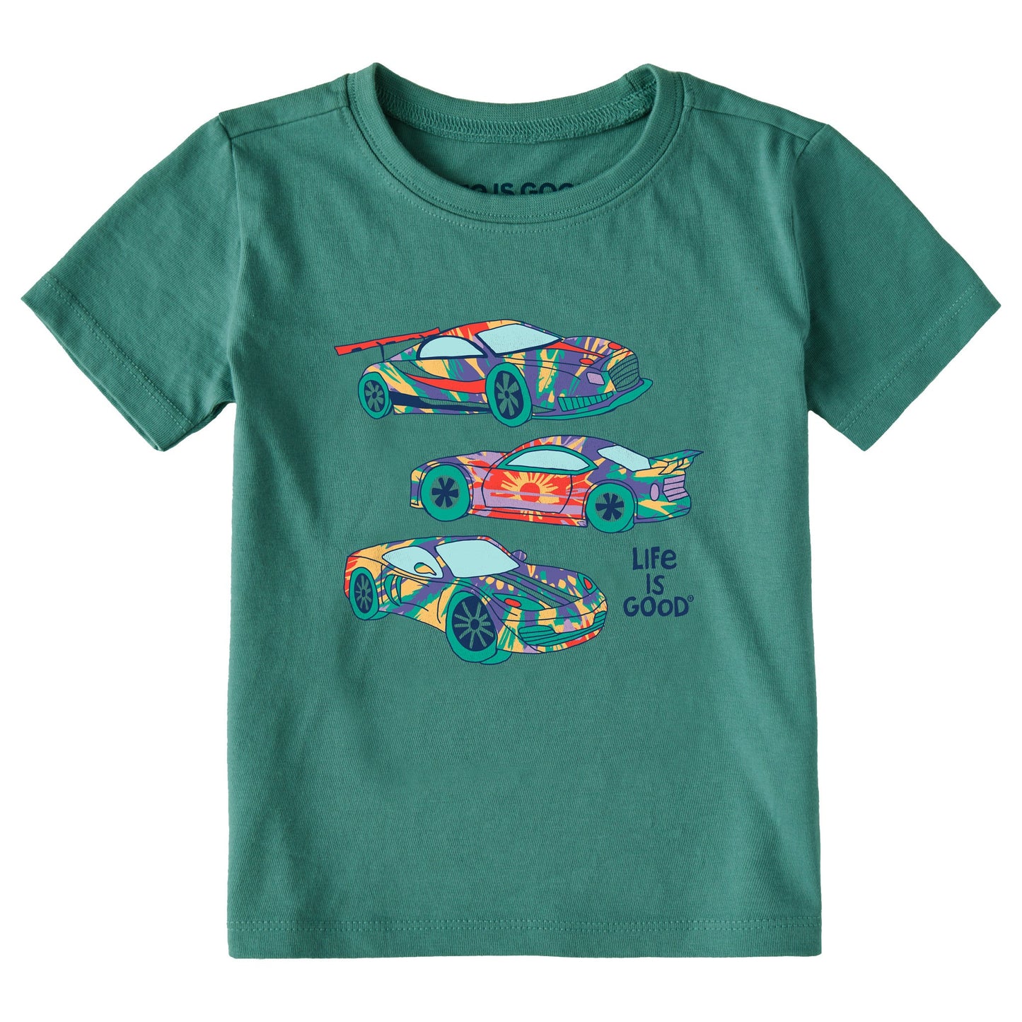 Toddler Tie Dye Race Cars Short Sleeve Crusher Tee