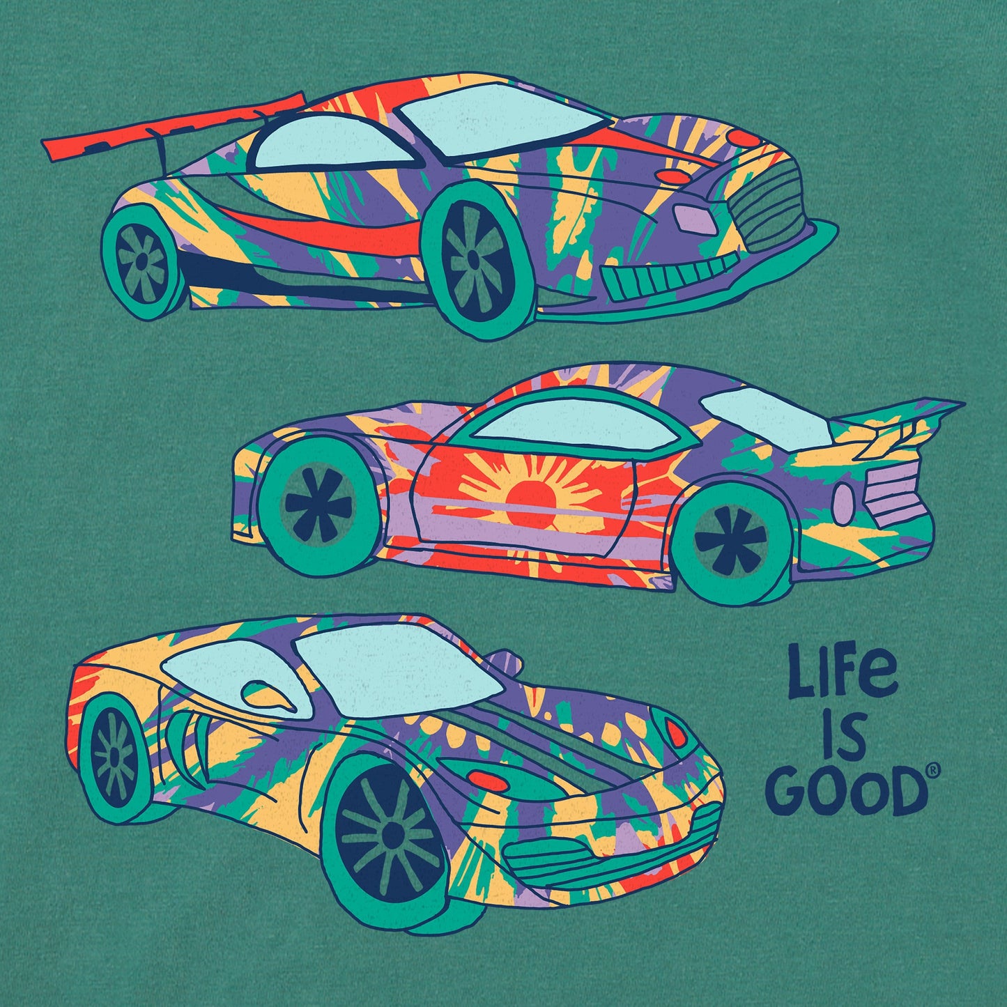 Toddler Tie Dye Race Cars Short Sleeve Crusher Tee
