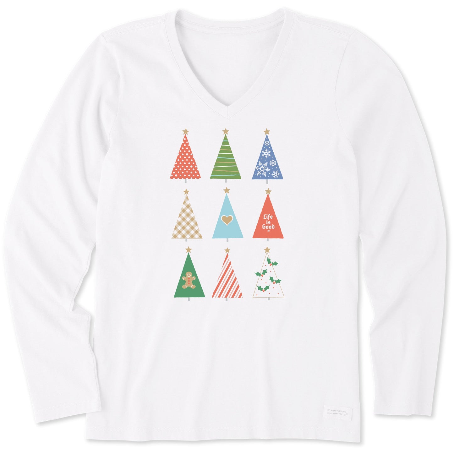Women's Retro Christmas Trees Long Sleeve Crusher Vee