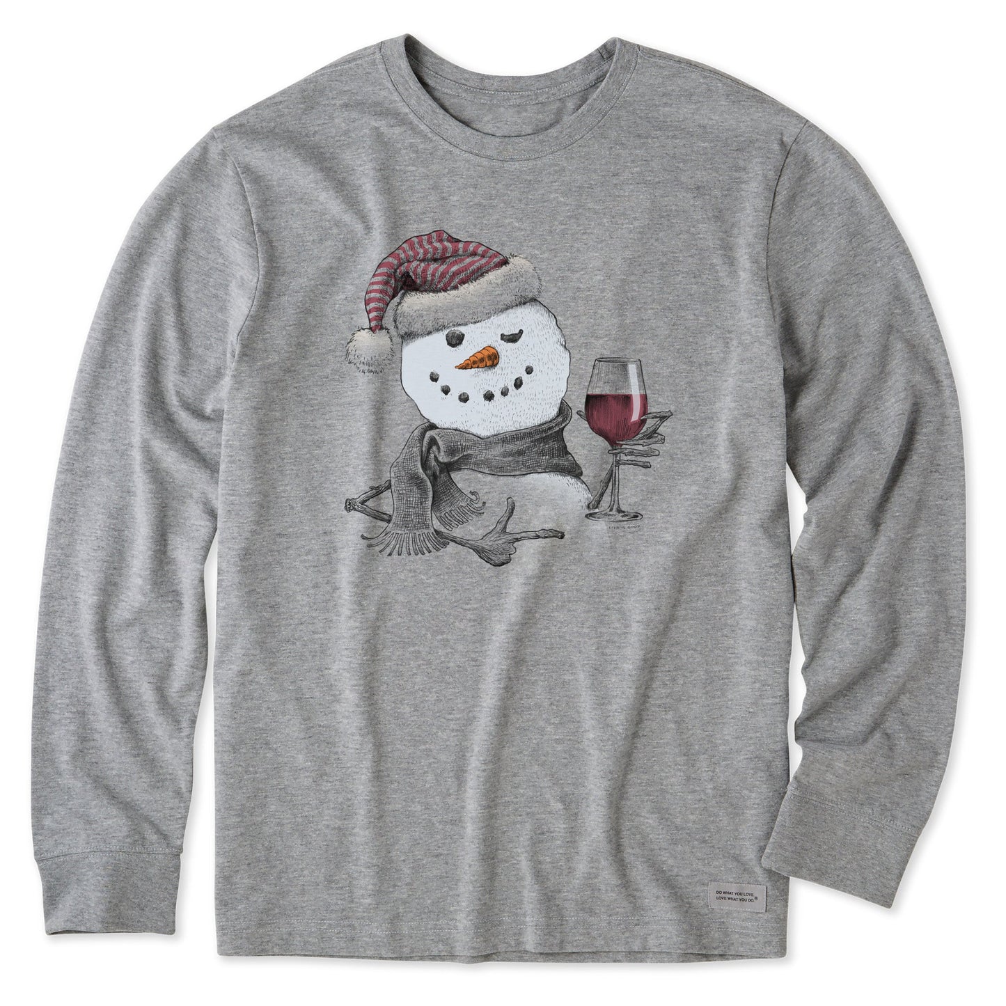 Men's Snowman w Red Wine Long Sleeve Crusher Tee