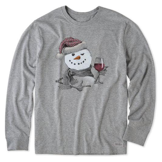 Men's Snowman w Red Wine Long Sleeve Crusher Tee