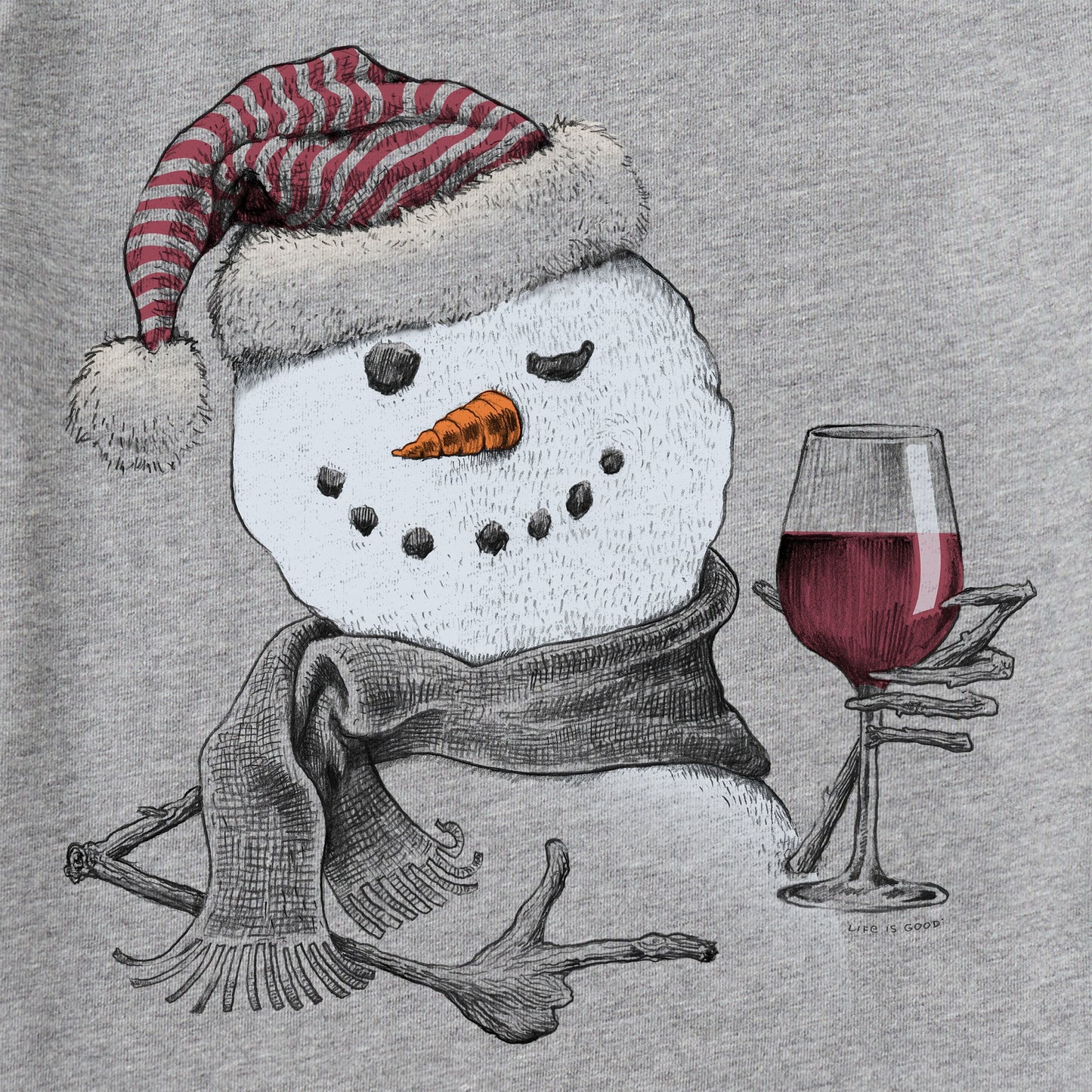 Men's Snowman w Red Wine Long Sleeve Crusher Tee