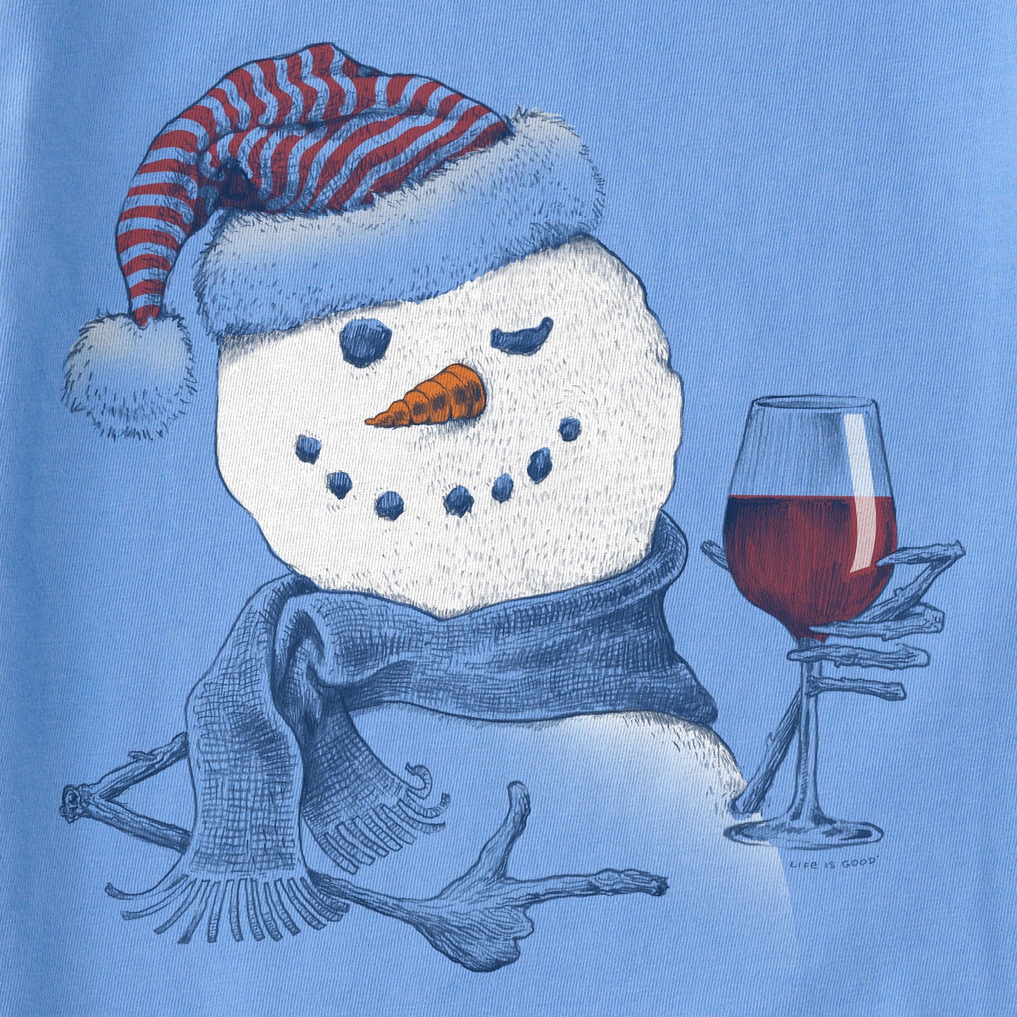 Women's Snowman w Red Wine Long Sleeve Crusher Tee