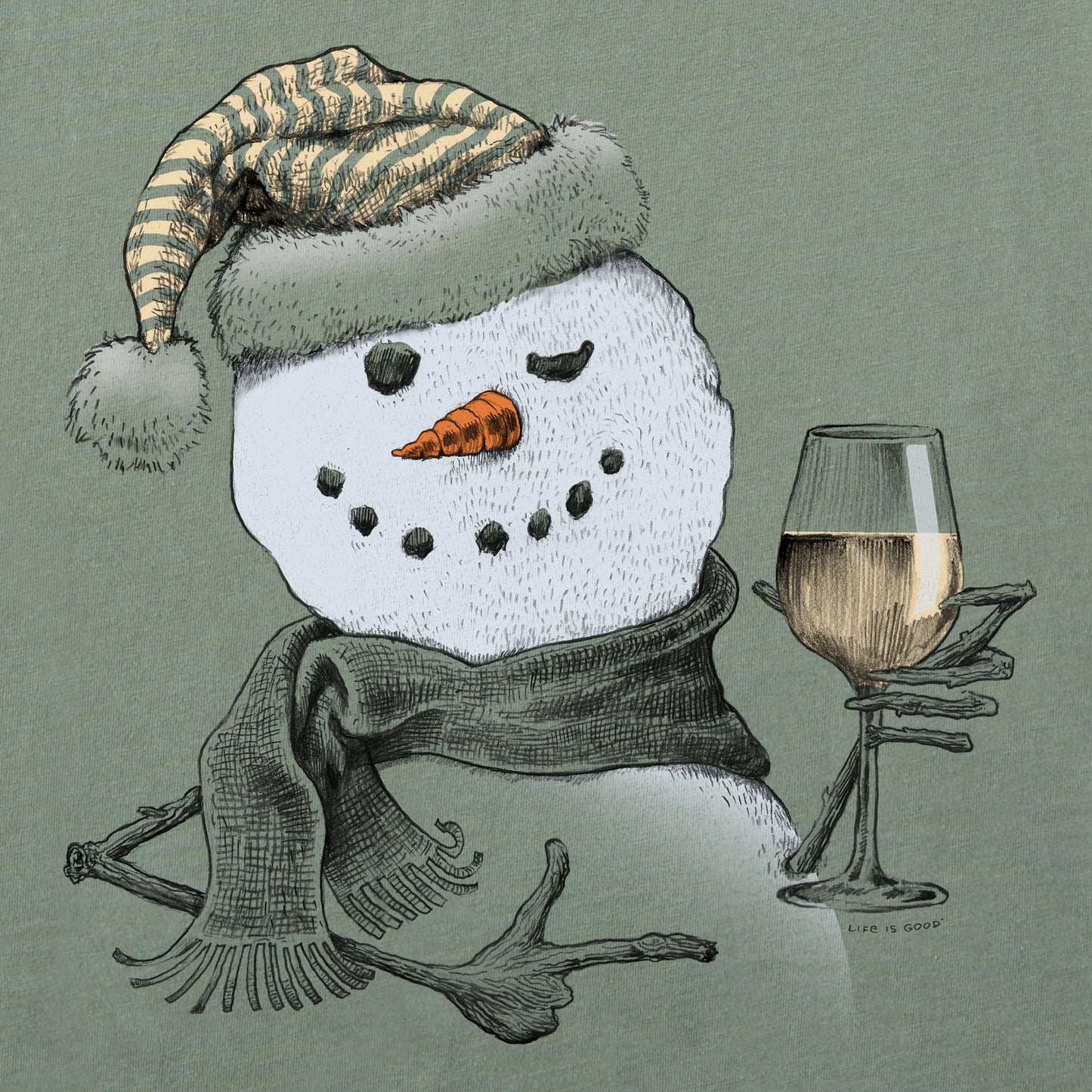Women's Snowman w White Wine Short Sleeve Crusher Tee