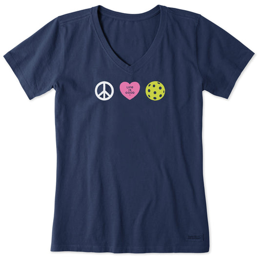 Women's Clean Peace Love Pickleball Short Sleeve Vee