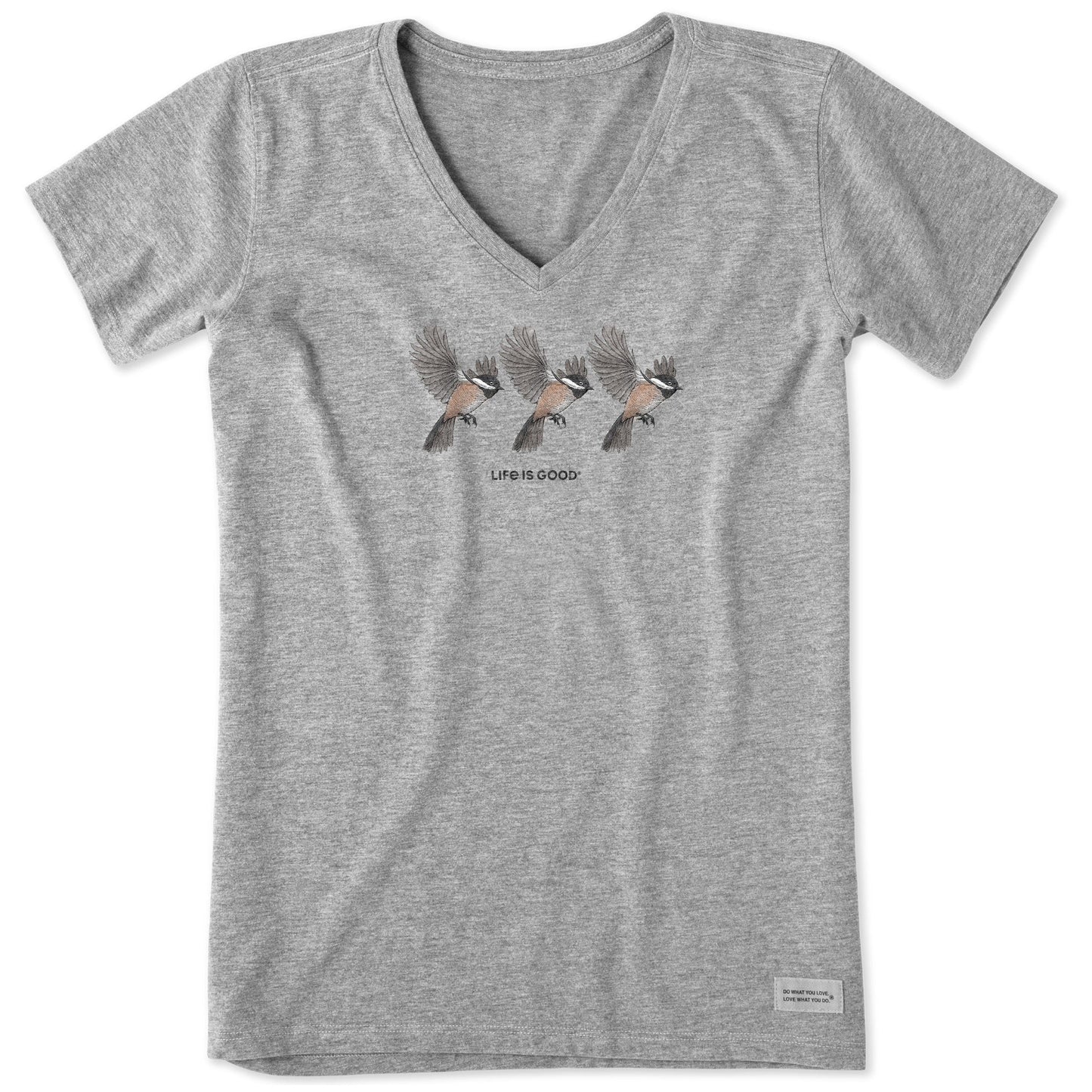 Women's Three Chickadees Short Sleeve Vee
