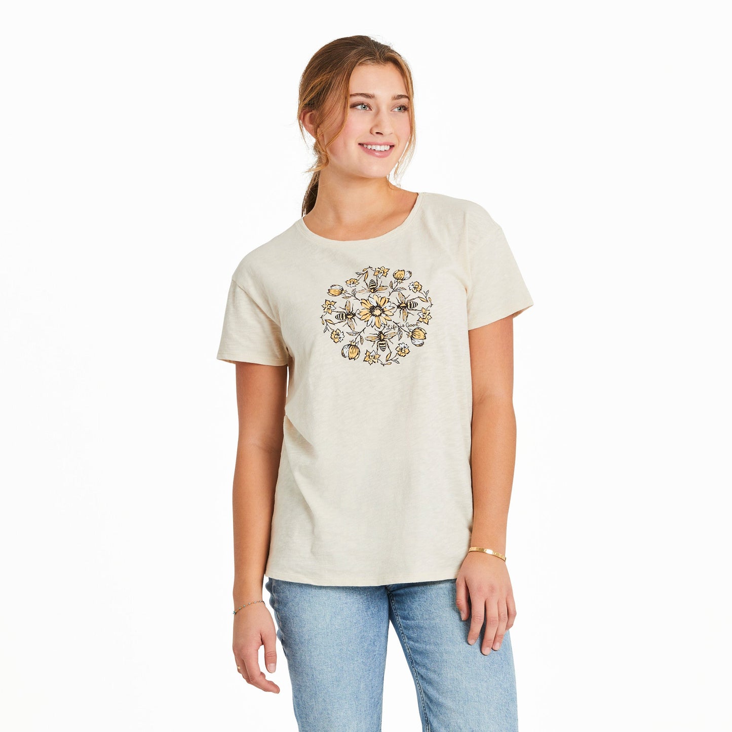 Women's Floral Bee Mandala Slub Easy Fit Tee