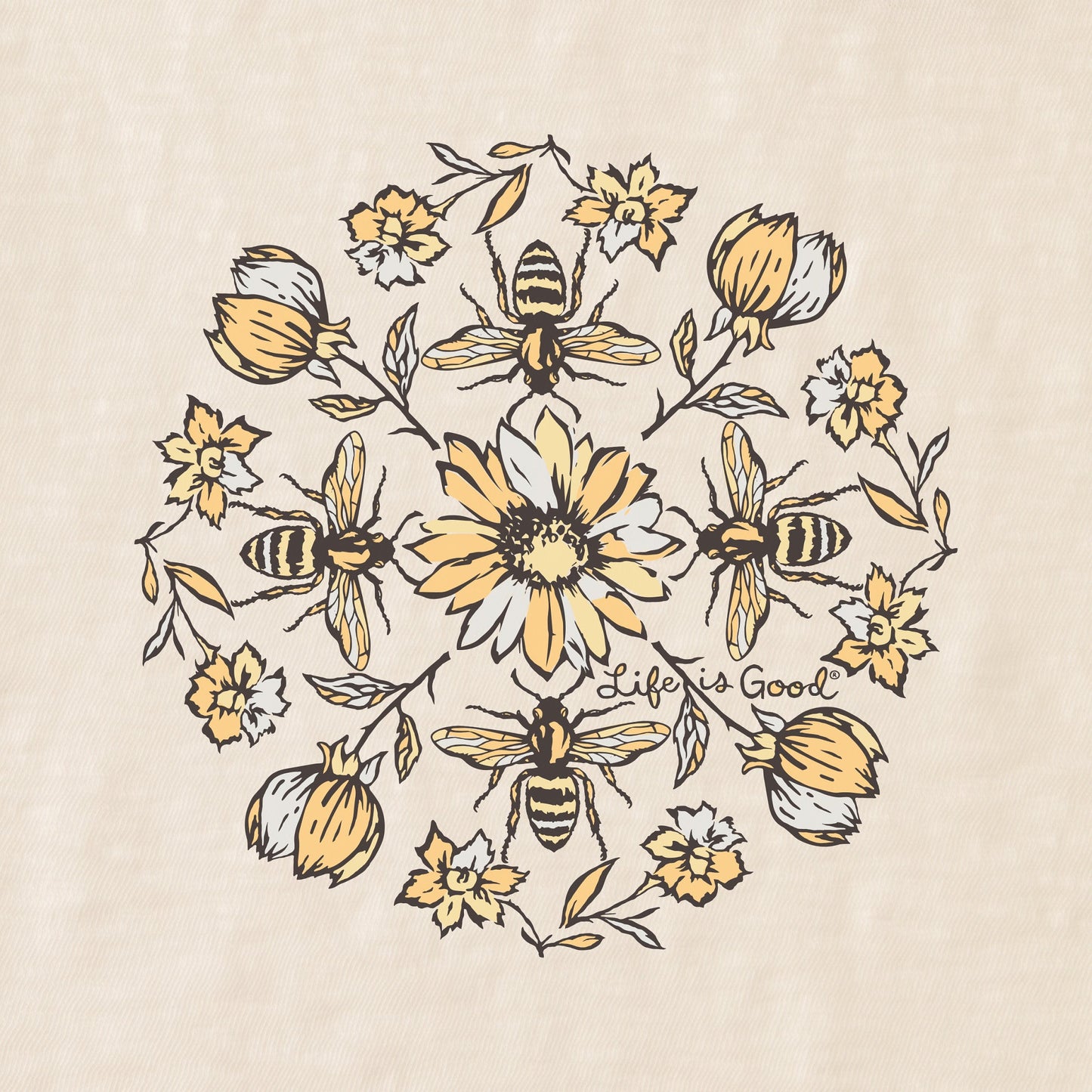 Women's Floral Bee Mandala Slub Easy Fit Tee