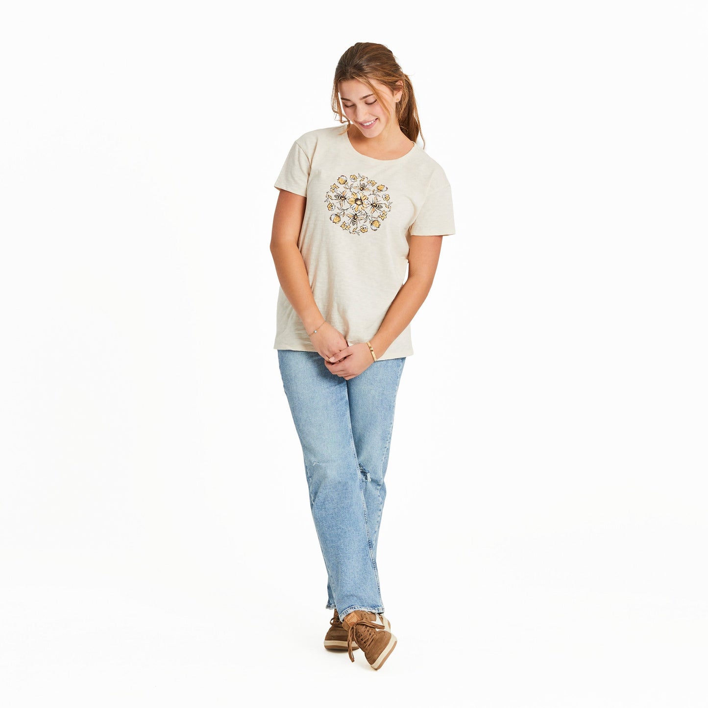 Women's Floral Bee Mandala Slub Easy Fit Tee
