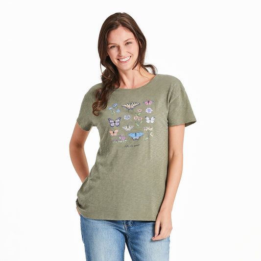 Women's Butterflies and Wildflowers Slub Easy Fit Tee