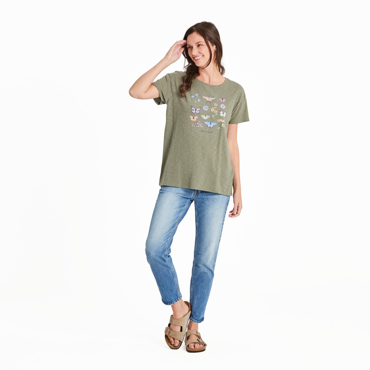 Women's Butterflies and Wildflowers Slub Easy Fit Tee