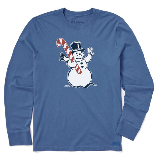 Men's Retro Peace Snowman Long Sleeve Crusher Tee