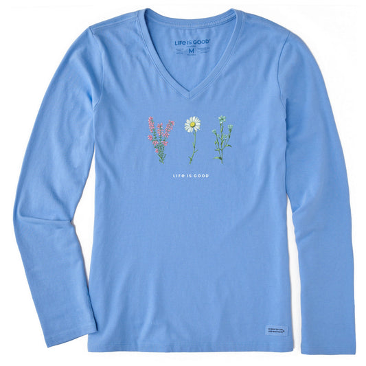 Women's Detailed Wildflowers Long Sleeve Crusher Vee