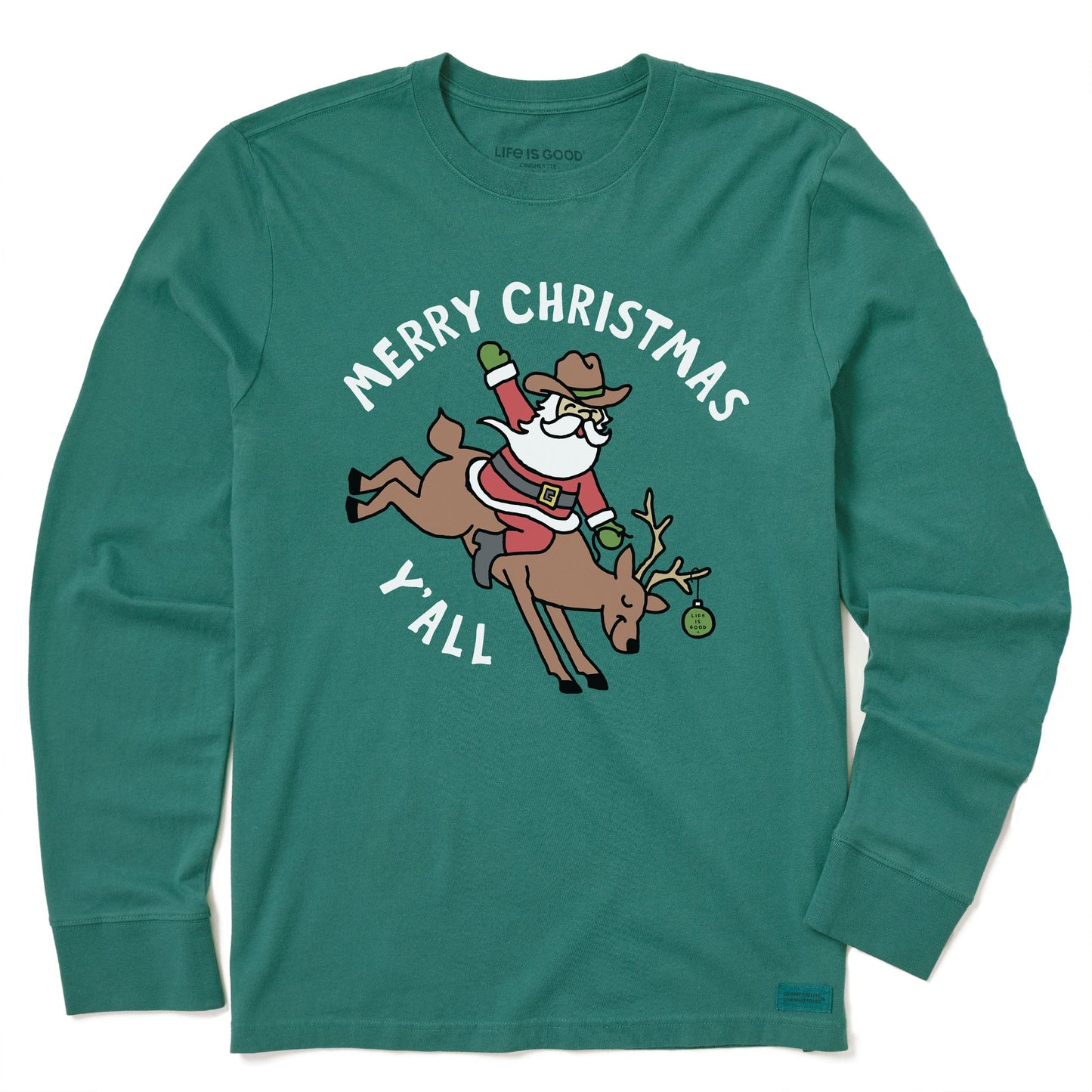 Kids Santa Bucking Reindeer Long Sleeve Crusher Tee