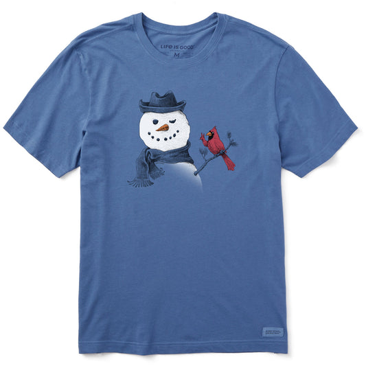 Men's Peaceful Snowman w Cardinal Short Sleeve Crusher Tee