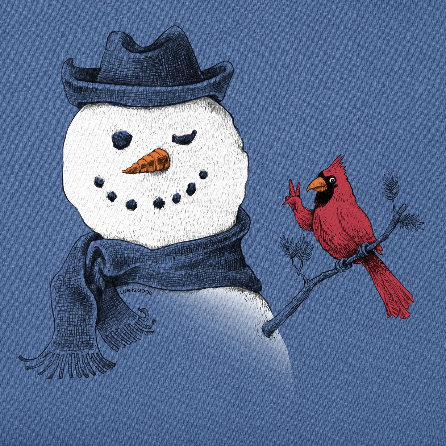 Men's Peaceful Snowman w Cardinal Short Sleeve Crusher Tee
