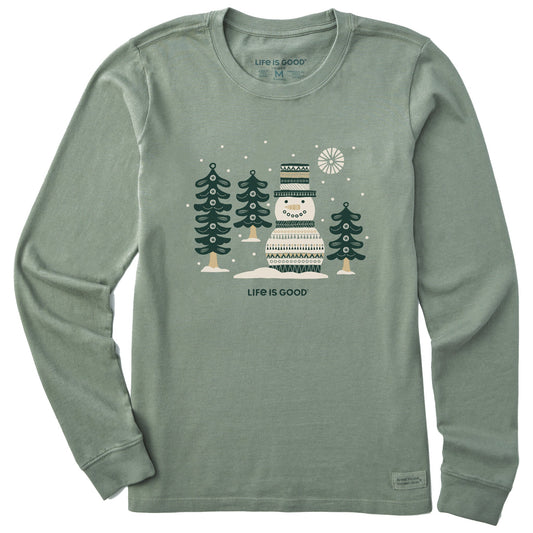Women's Snowman and Trees Long Sleeve Crusher Tee