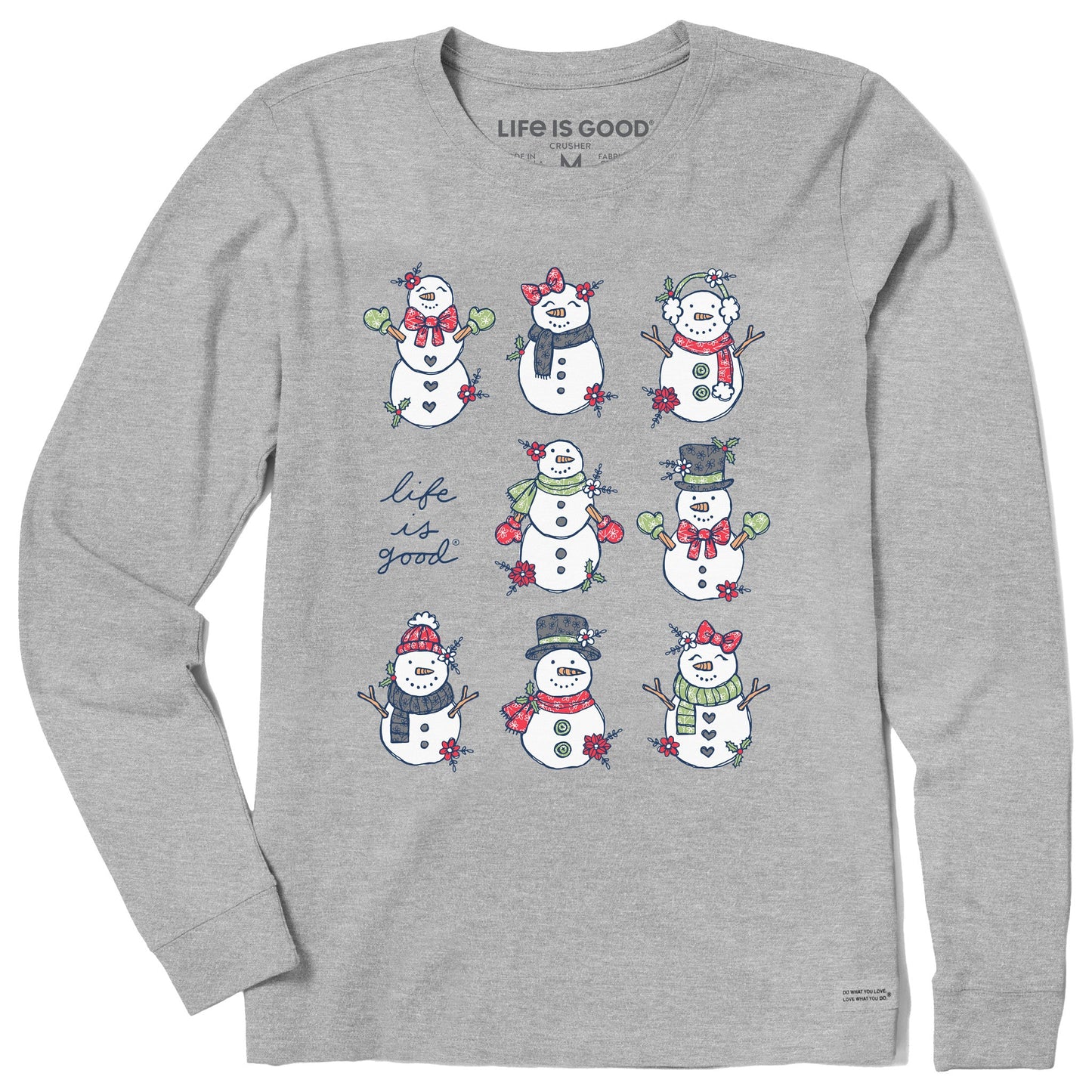 Women's Xmas Snowman Grid Long Sleeve Crusher Tee