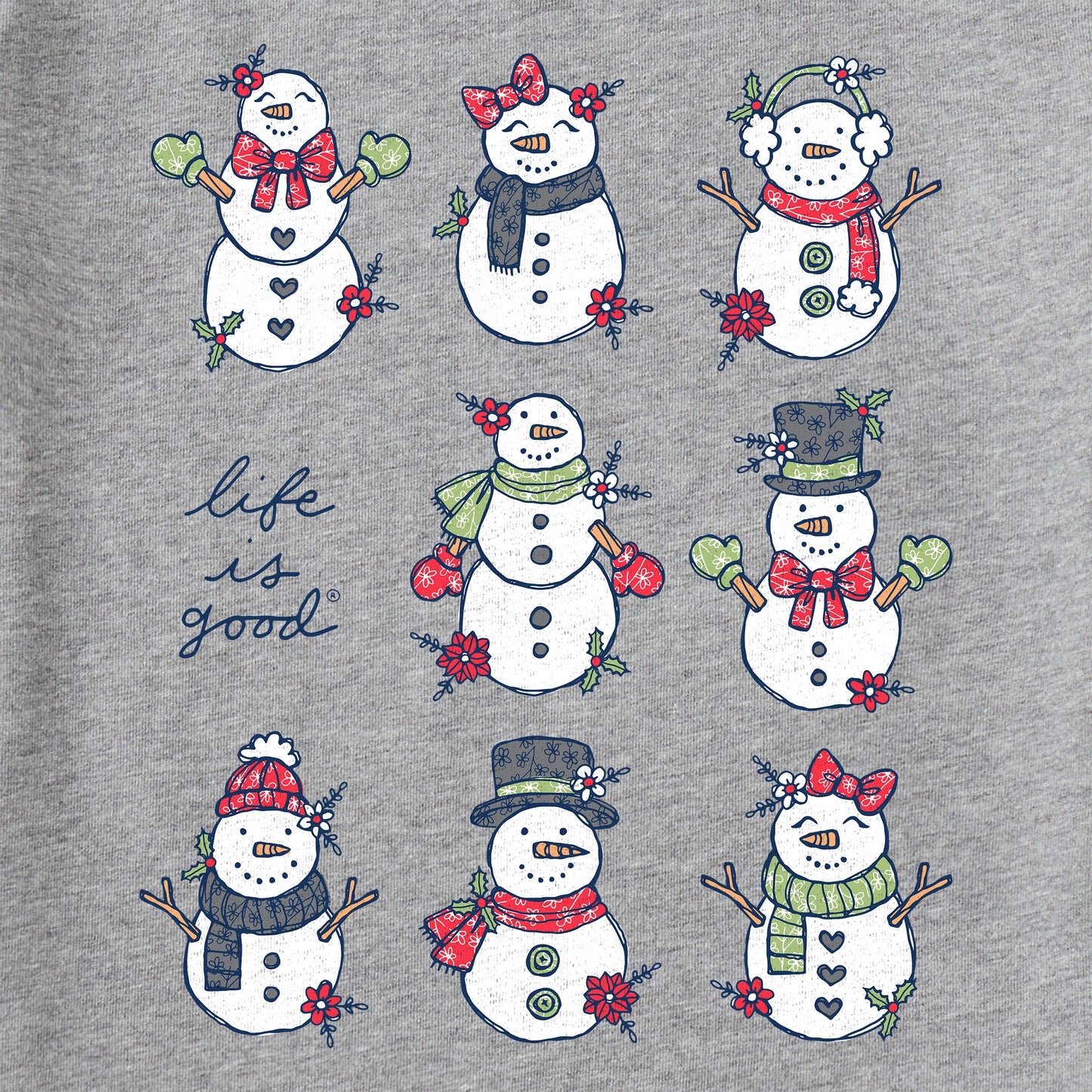 Women's Xmas Snowman Grid Long Sleeve Crusher Tee