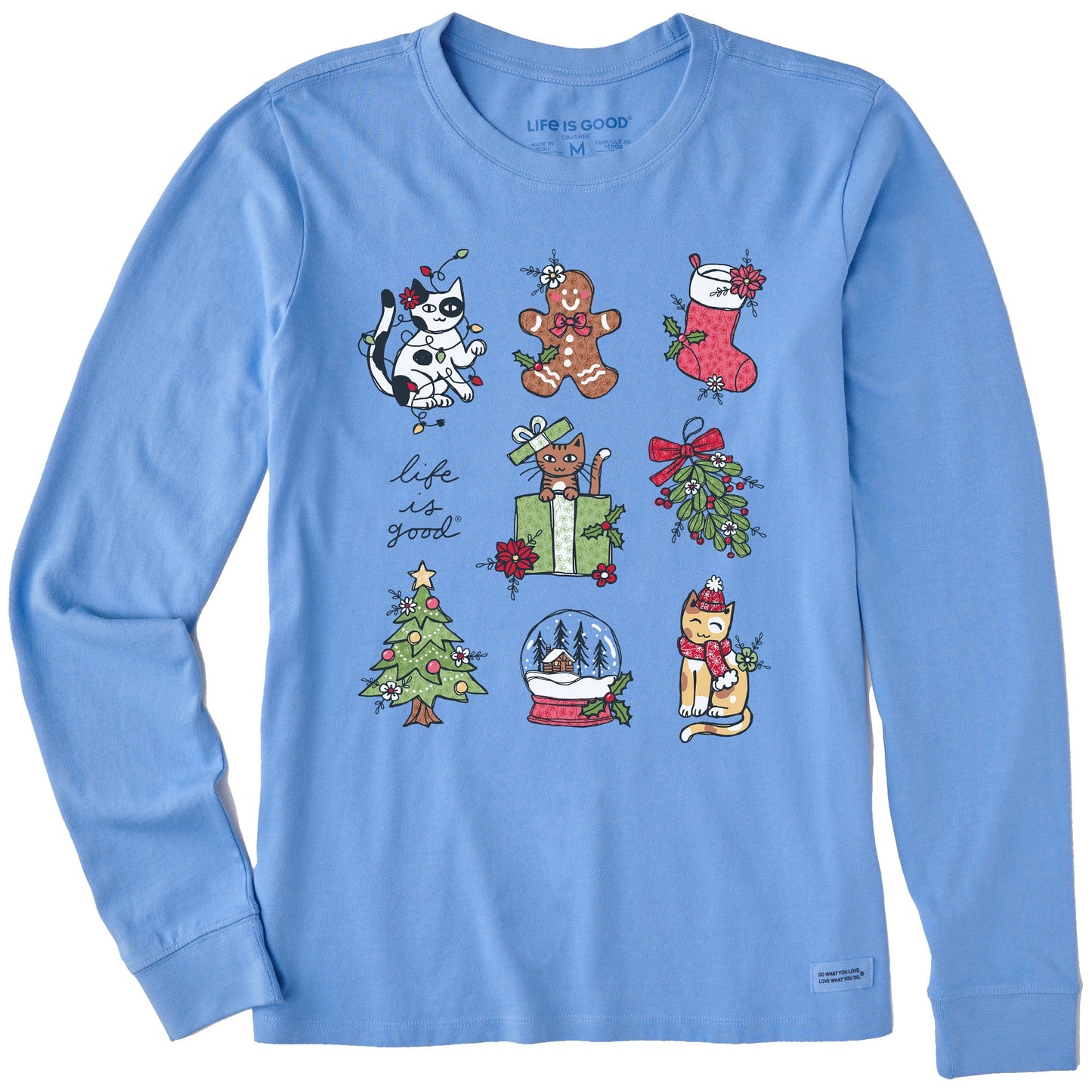 Women's Xmas Kitties Grid Long Sleeve Crusher Tee