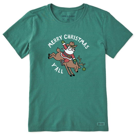 Women's Santa Bucking Reindeer Short Sleeve Crusher Tee