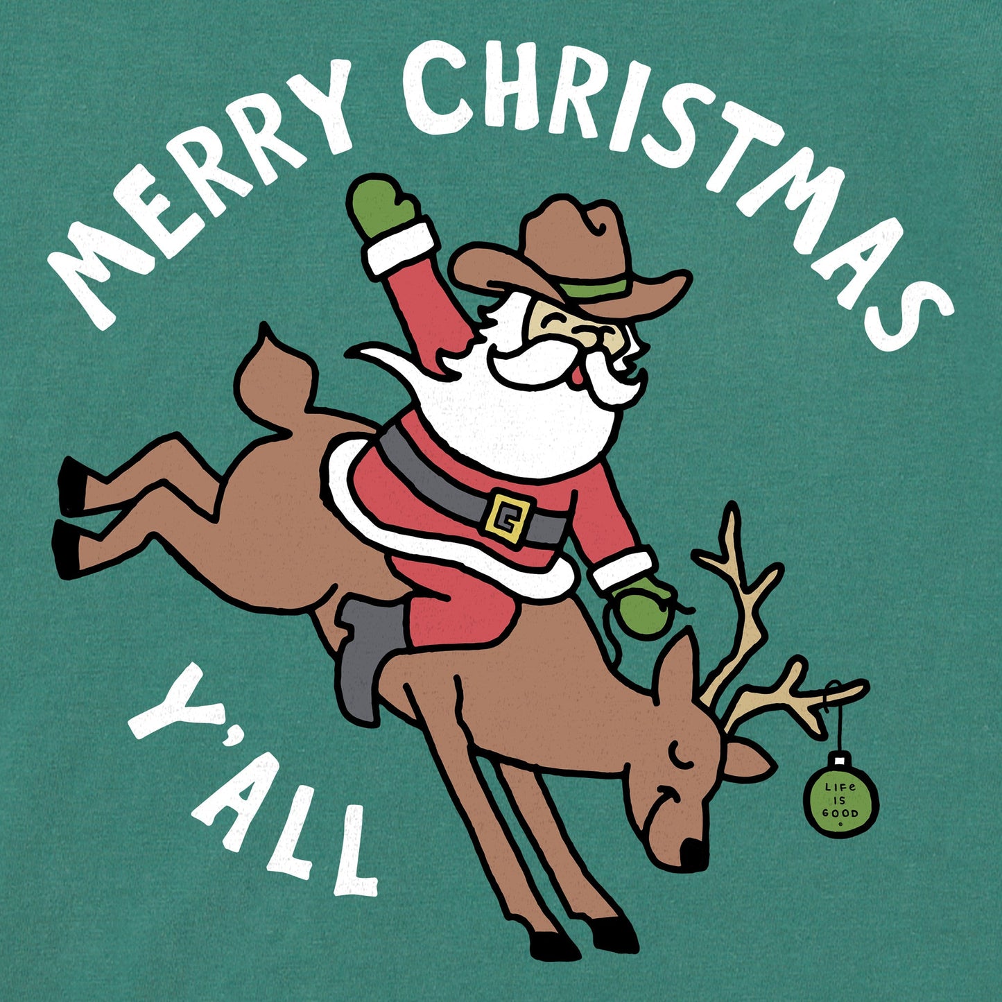Women's Santa Bucking Reindeer Short Sleeve Crusher Tee
