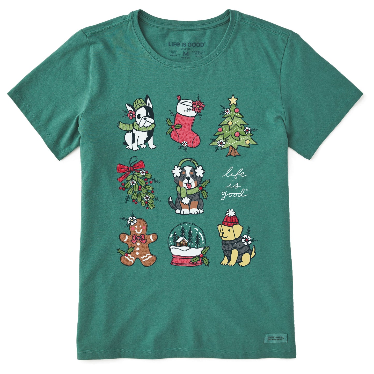 Women's Xmas Puppies Grid Short Sleeve Crusher Tee
