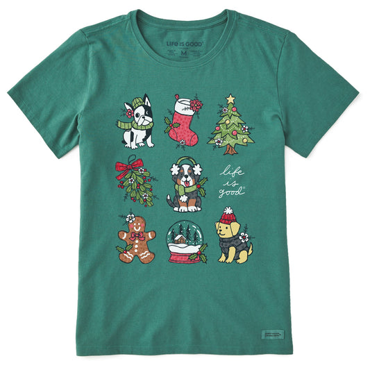 Women's Xmas Puppies Grid Short Sleeve Crusher Tee