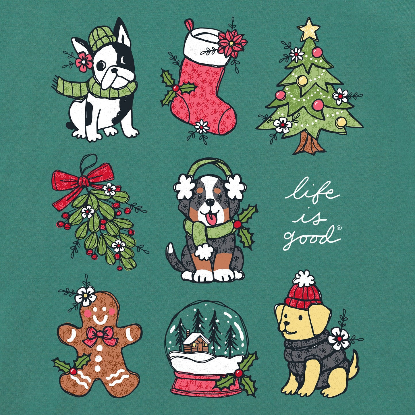 Women's Xmas Puppies Grid Short Sleeve Crusher Tee