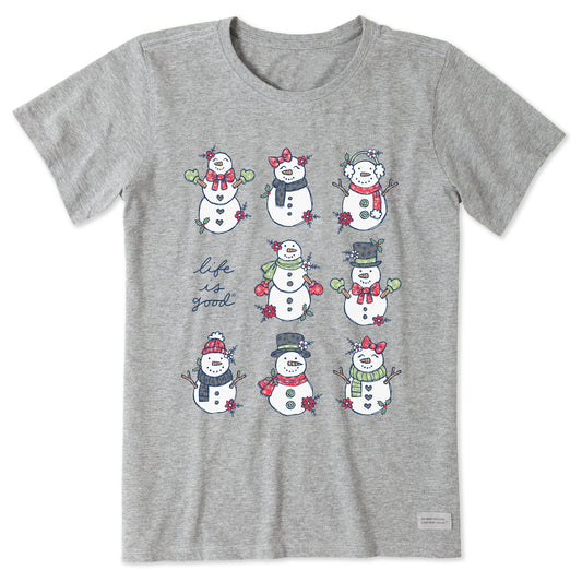 Women's Xmas Snowman Grid Short Sleeve Crusher Tee
