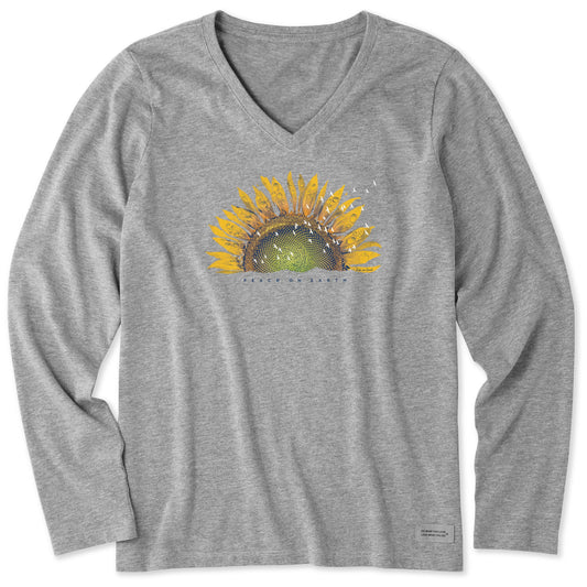 Women's Sunflower Dew Peace on Earth Long Sleeve Crusher Vee
