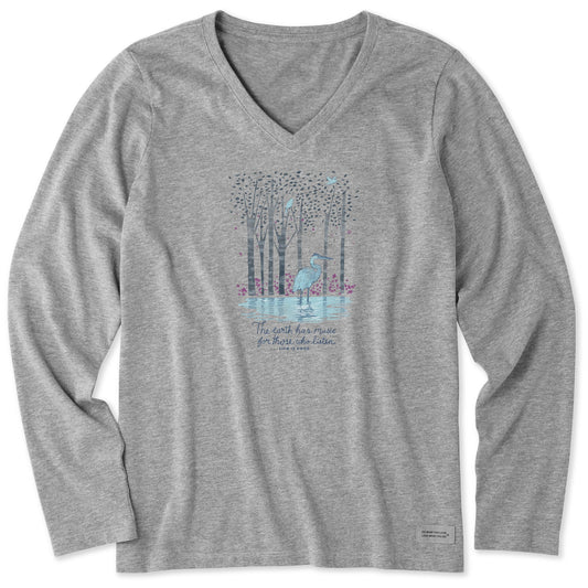 Women's Earth Has Music Heron Long Sleeve Crusher Vee