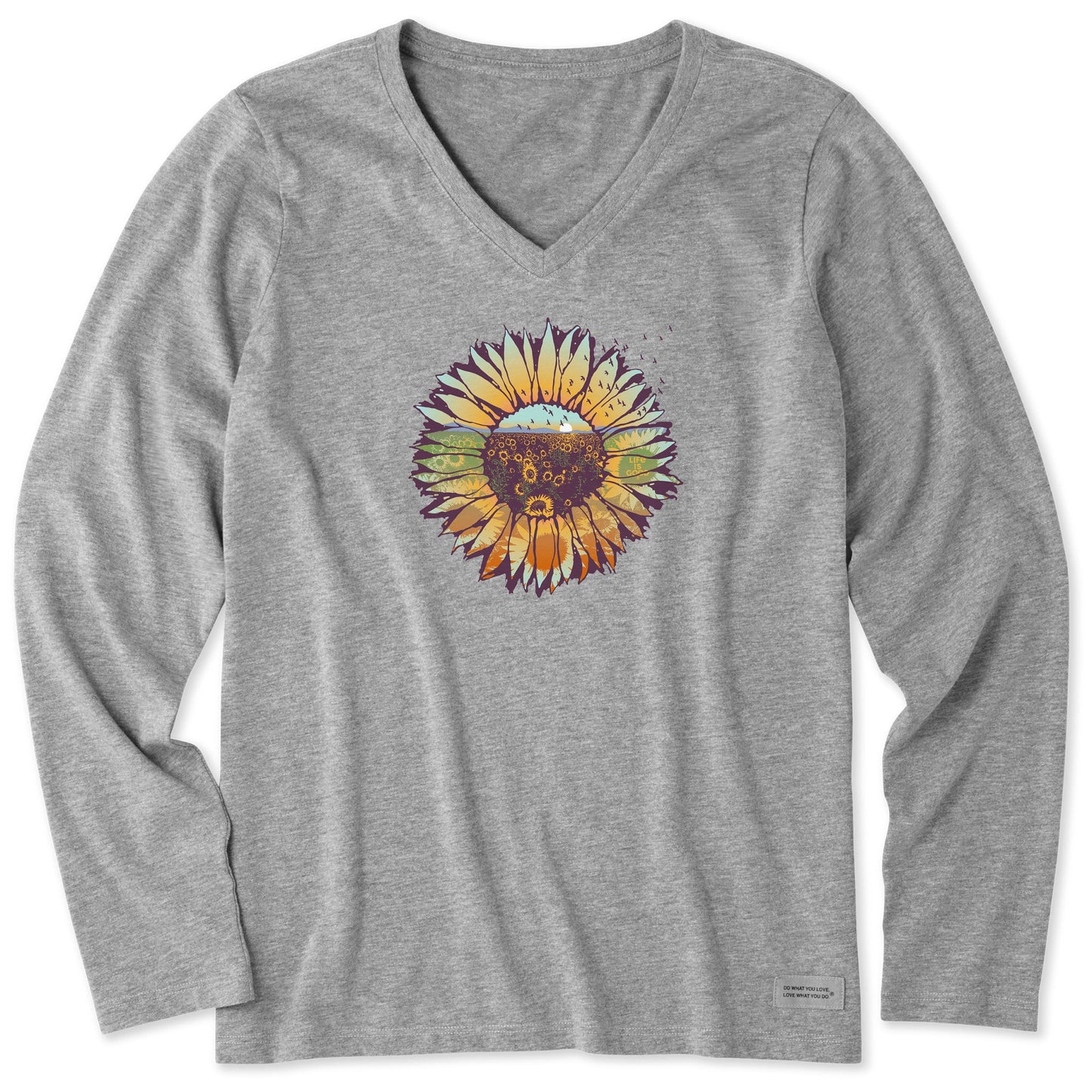 Women's Sunflowerscape Long Sleeve Crusher Vee