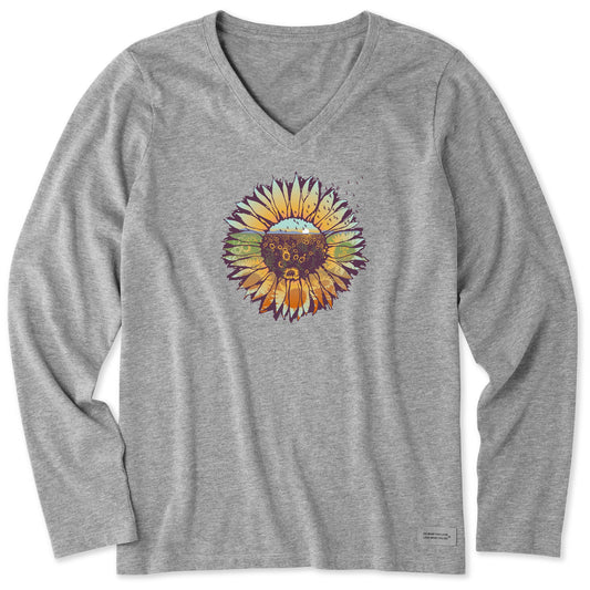 Women's Sunflowerscape Long Sleeve Crusher Vee