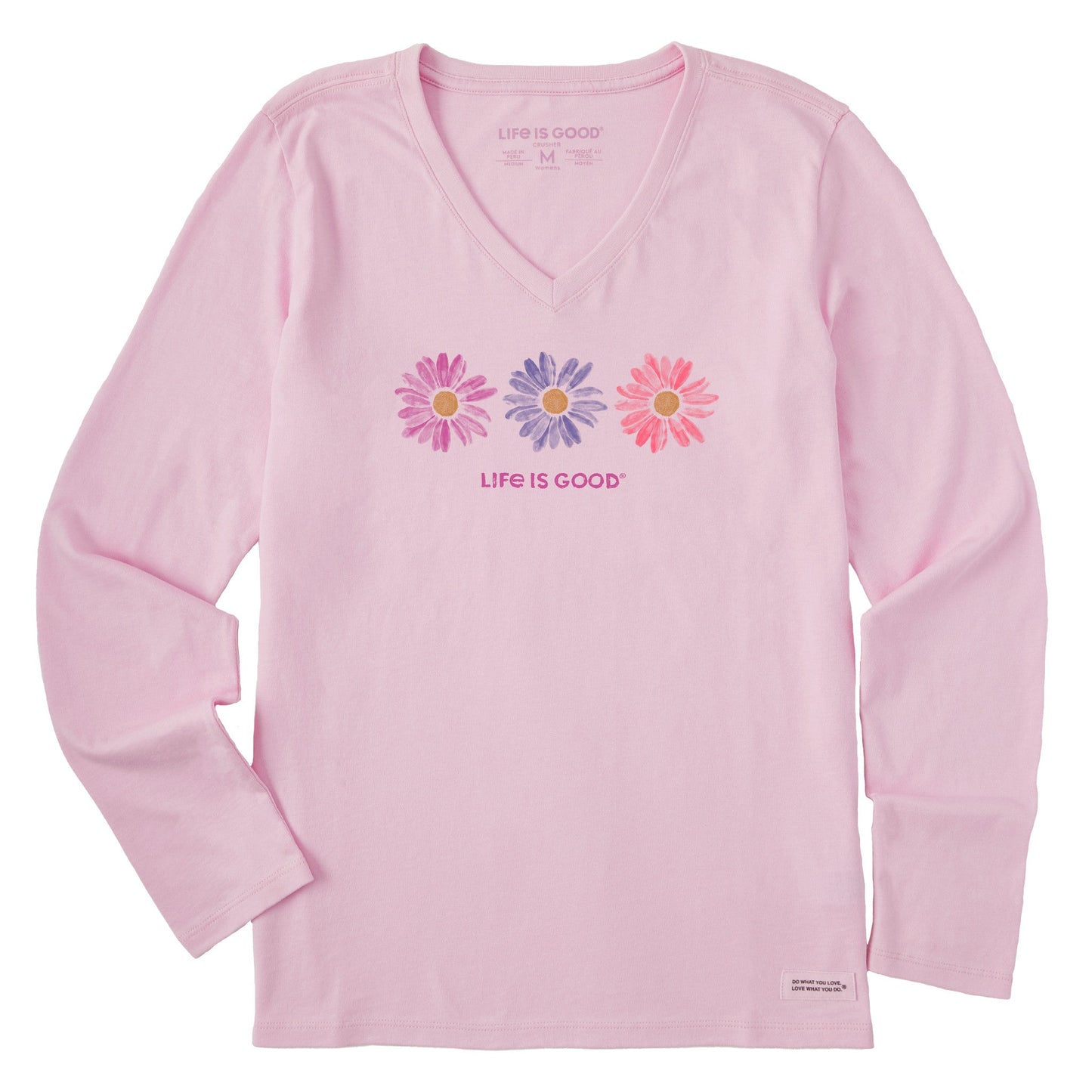 Women's Three Painted Daisies Long Sleeve Crusher Vee