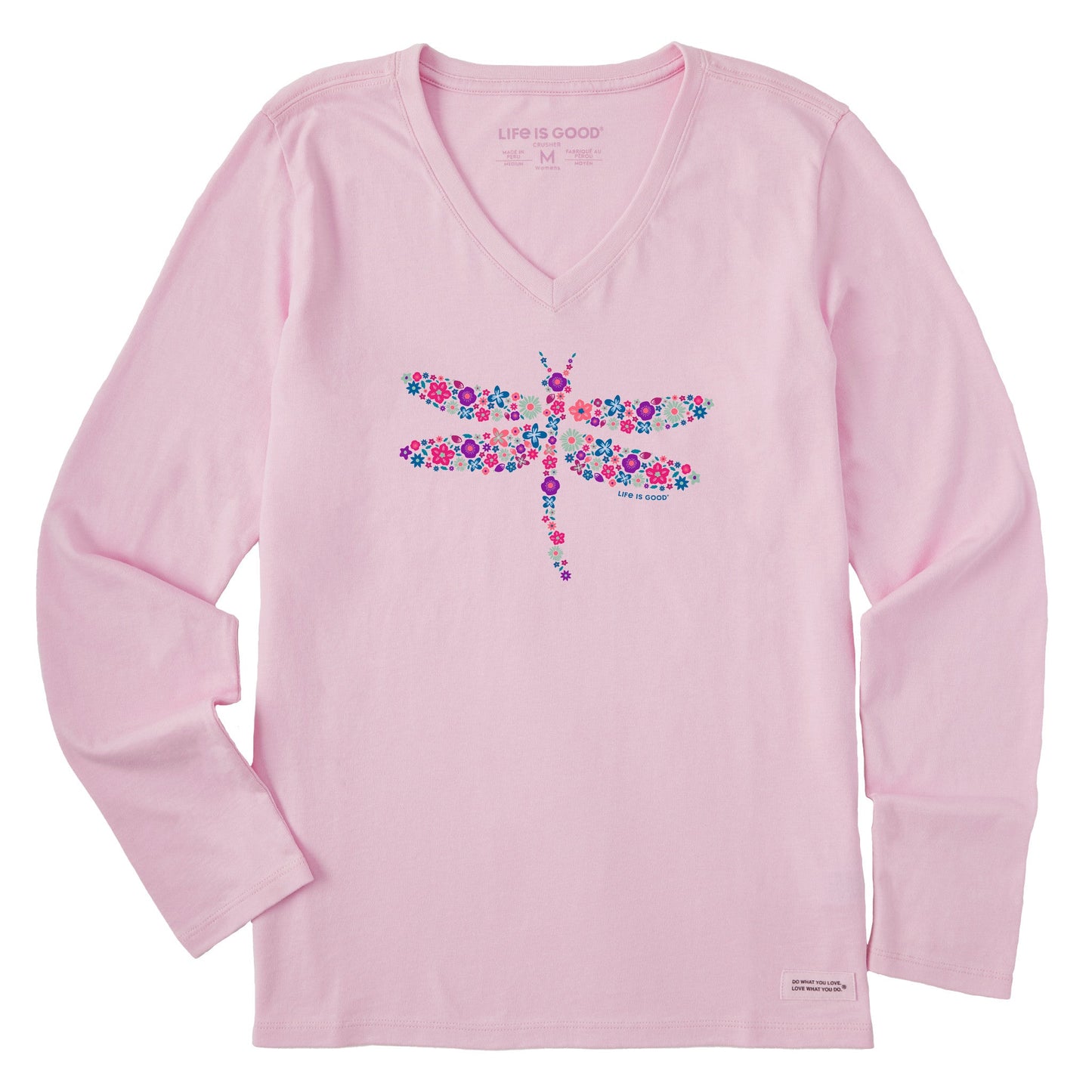 Women's Dragonfly Flowers Long Sleeve Crusher Vee
