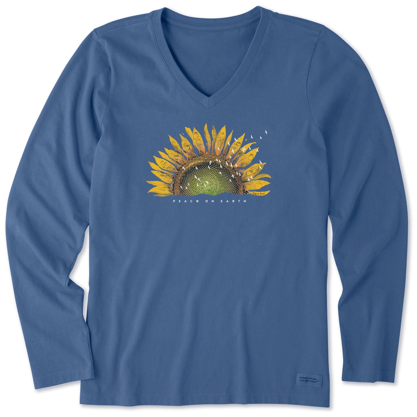 Women's Sunflower Dew Peace on Earth Long Sleeve Crusher Vee