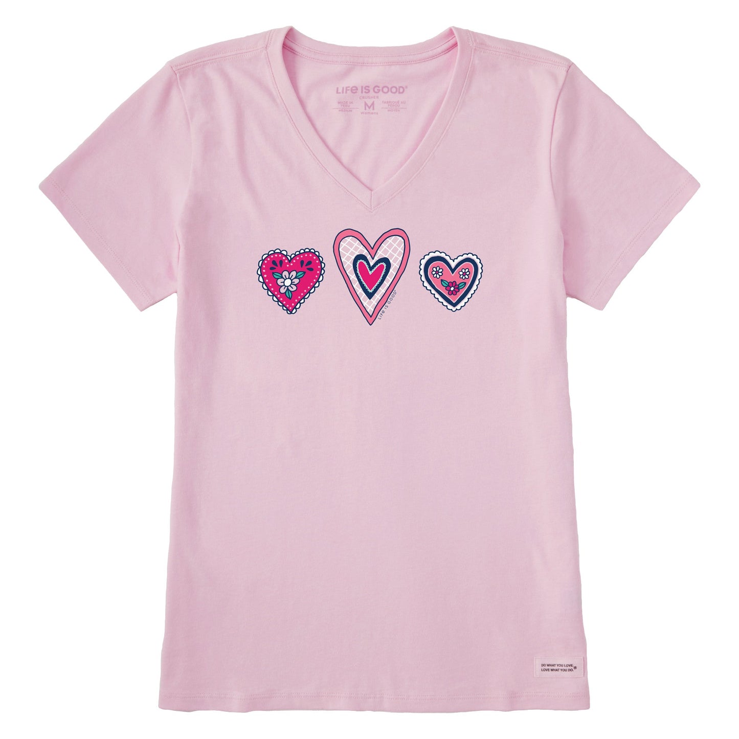 Women's Multi Folk Hearts Short Sleeve Vee