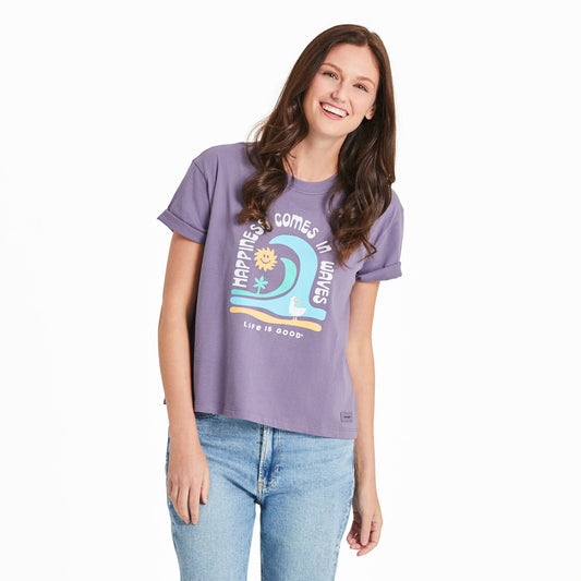 Women's Happiness Comes in Waves Short Sleeve Crusher Boxy Tee