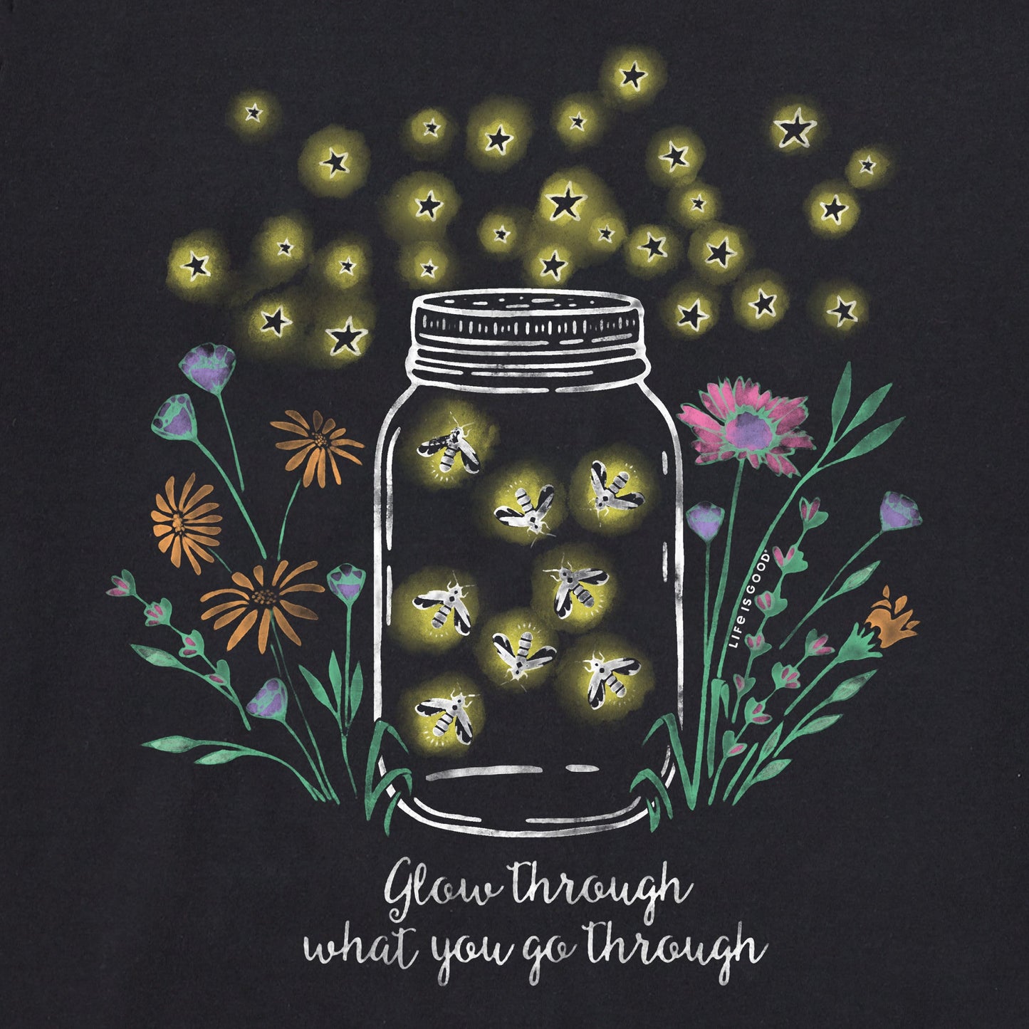 Women's Fireflies Flowers Jar Long Sleeve Crusher Vee