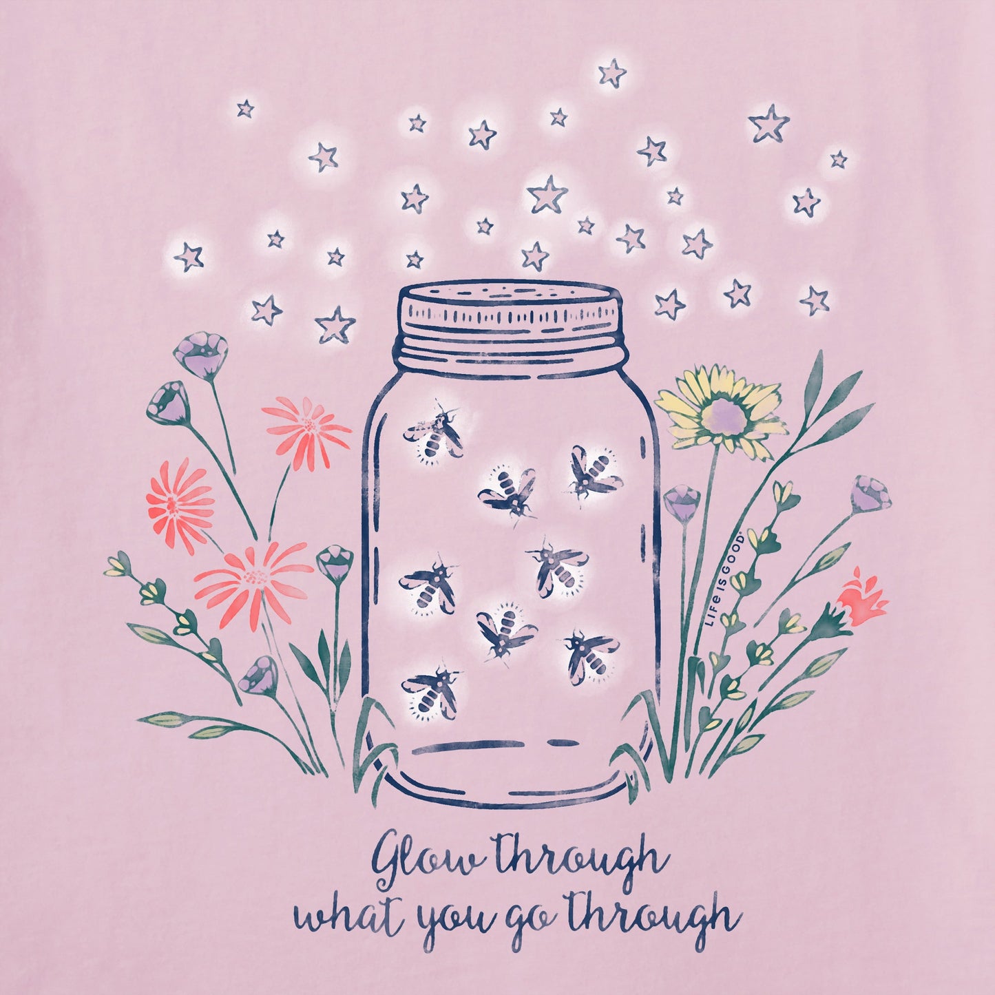 Women's Fireflies Flowers Jar Long Sleeve Crusher Vee