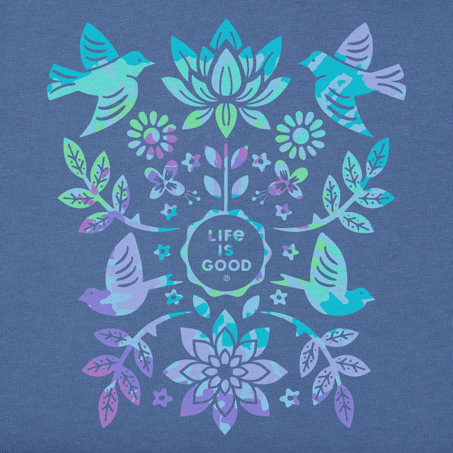 Women's Folk Art Garden Tie Dye Long Sleeve Crusher Vee